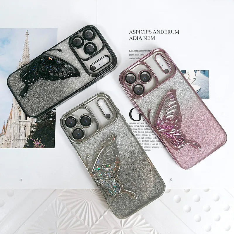Glitter Butterfly Sandy Case for Apple iPhone 17 Pro Max - Black