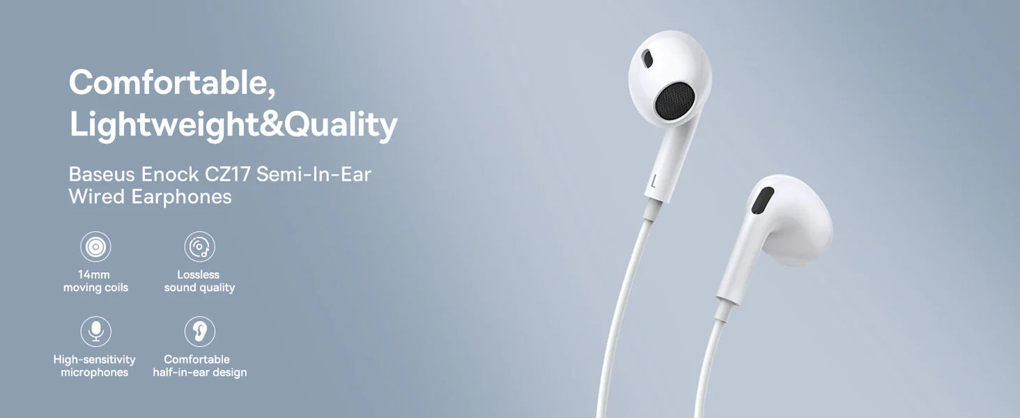 BASEUS Encok CZ17 Semi-In-Ear Type C Wired Earphones (Black)