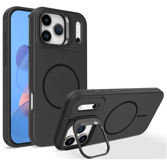 MaxGuard Shockproof Armor with Camera Metal Bracket Holder MagSafe Case for Apple iPhone 17 Pro - Black
