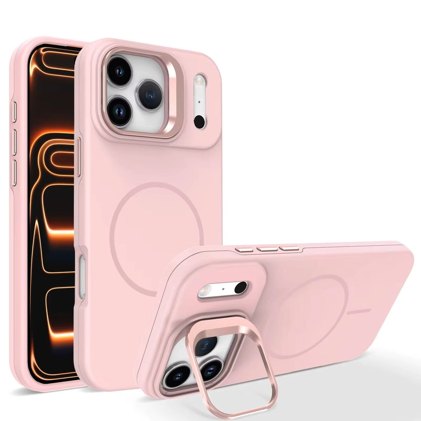 MaxGuard Shockproof Armor with Camera Metal Bracket Holder MagSafe Case for Apple iPhone 17 Pro - Pink