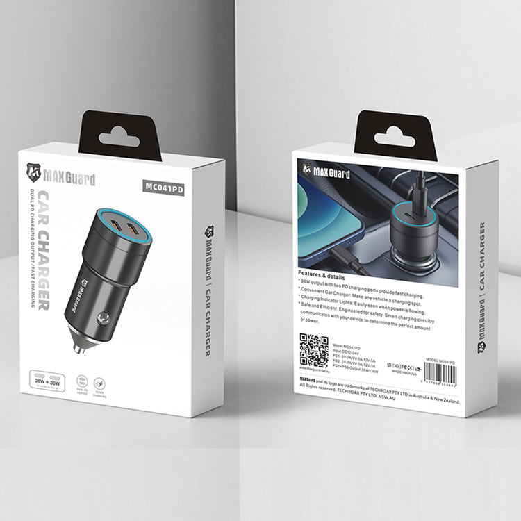 MaxGuard 36W+36W DUAL PD CAR CHARGER, Model : MC041PD