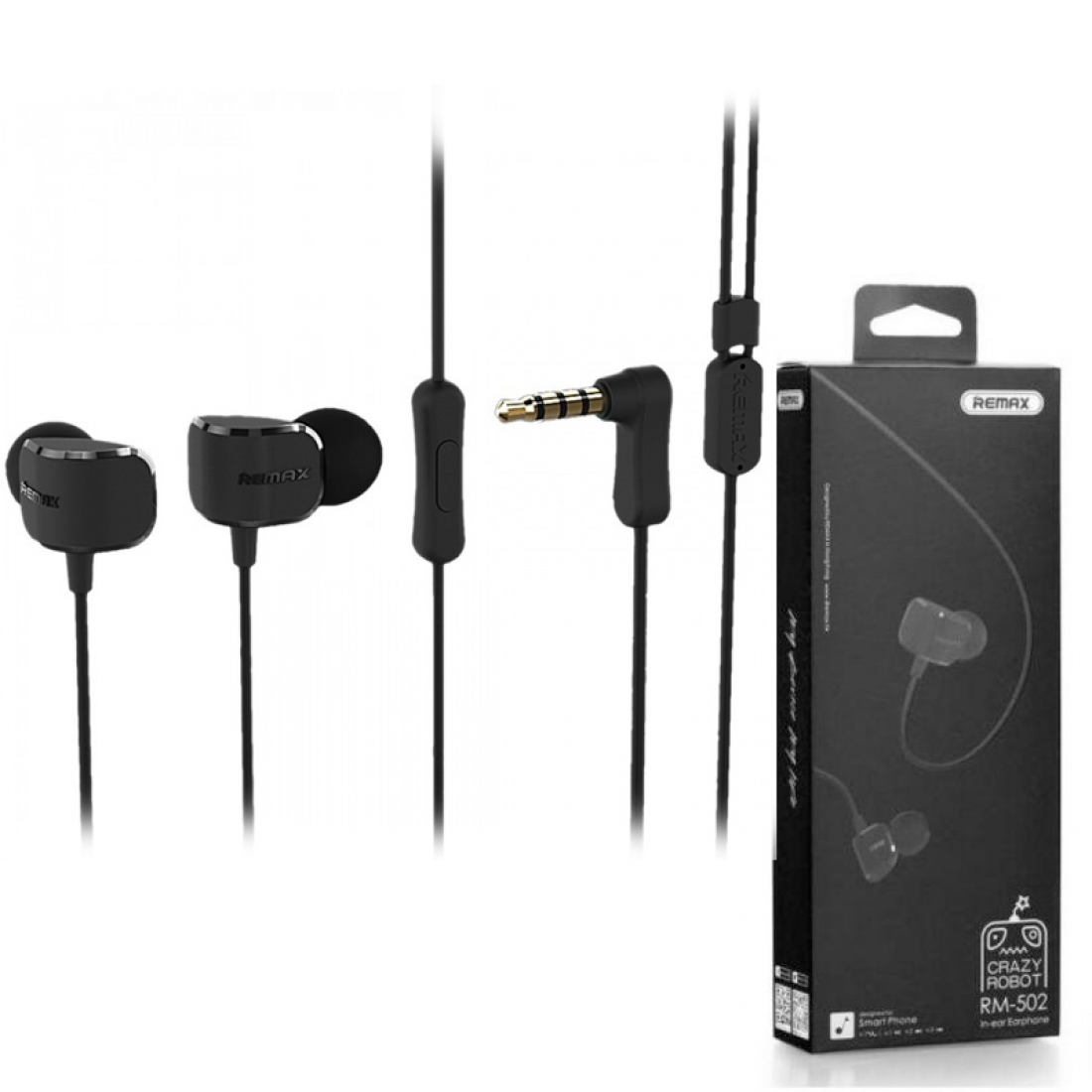 REMAX - RM-502 - 3.5mm CRAZY ROBOT EARPHONE - BLACK