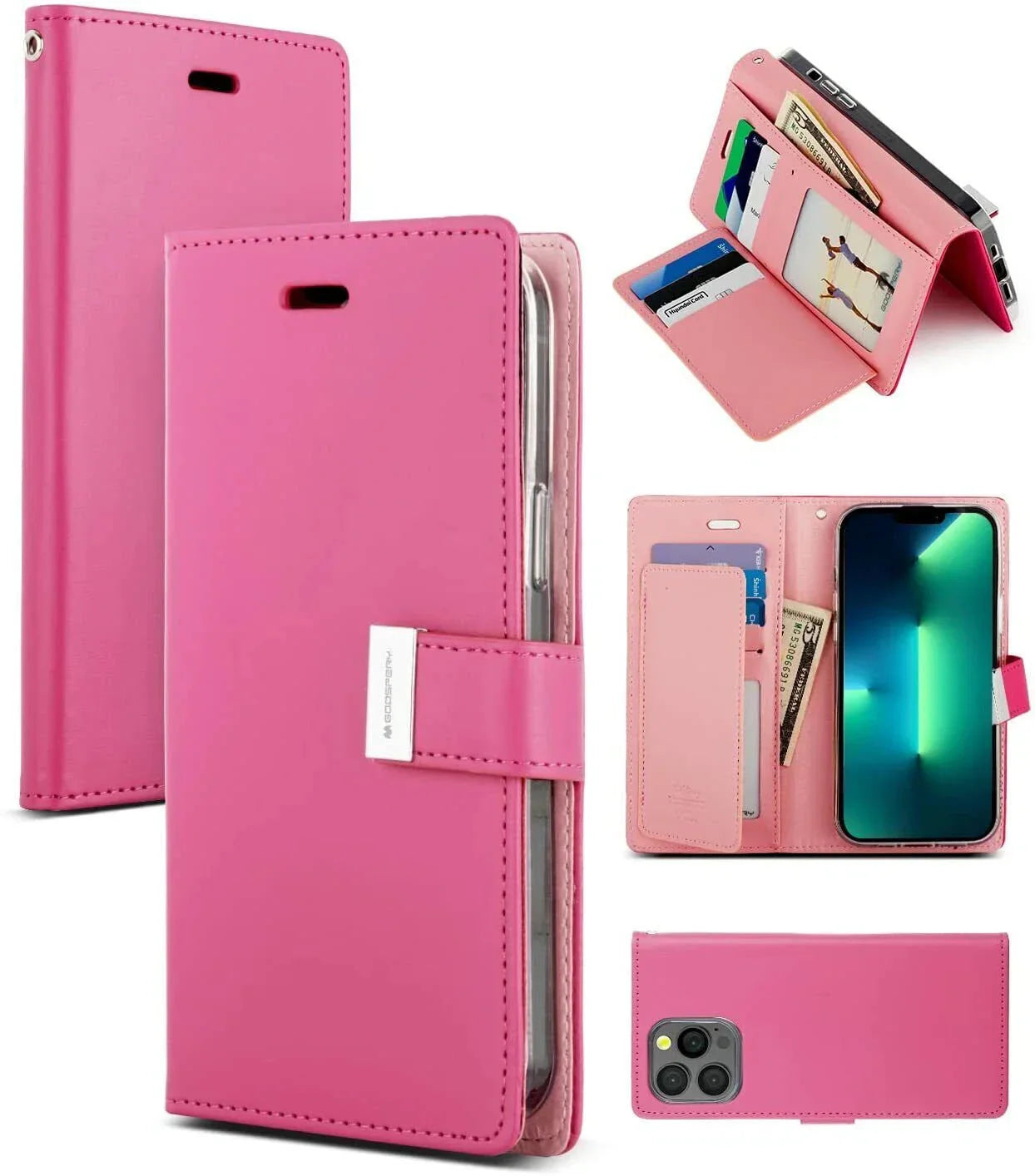 Goospery Rich Diary Book Case - iPhone 14 6.1' - HOT PINK