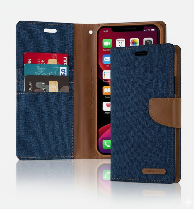Goospery Canvas Book Case - IPHONE 13 PRO - BLUE
