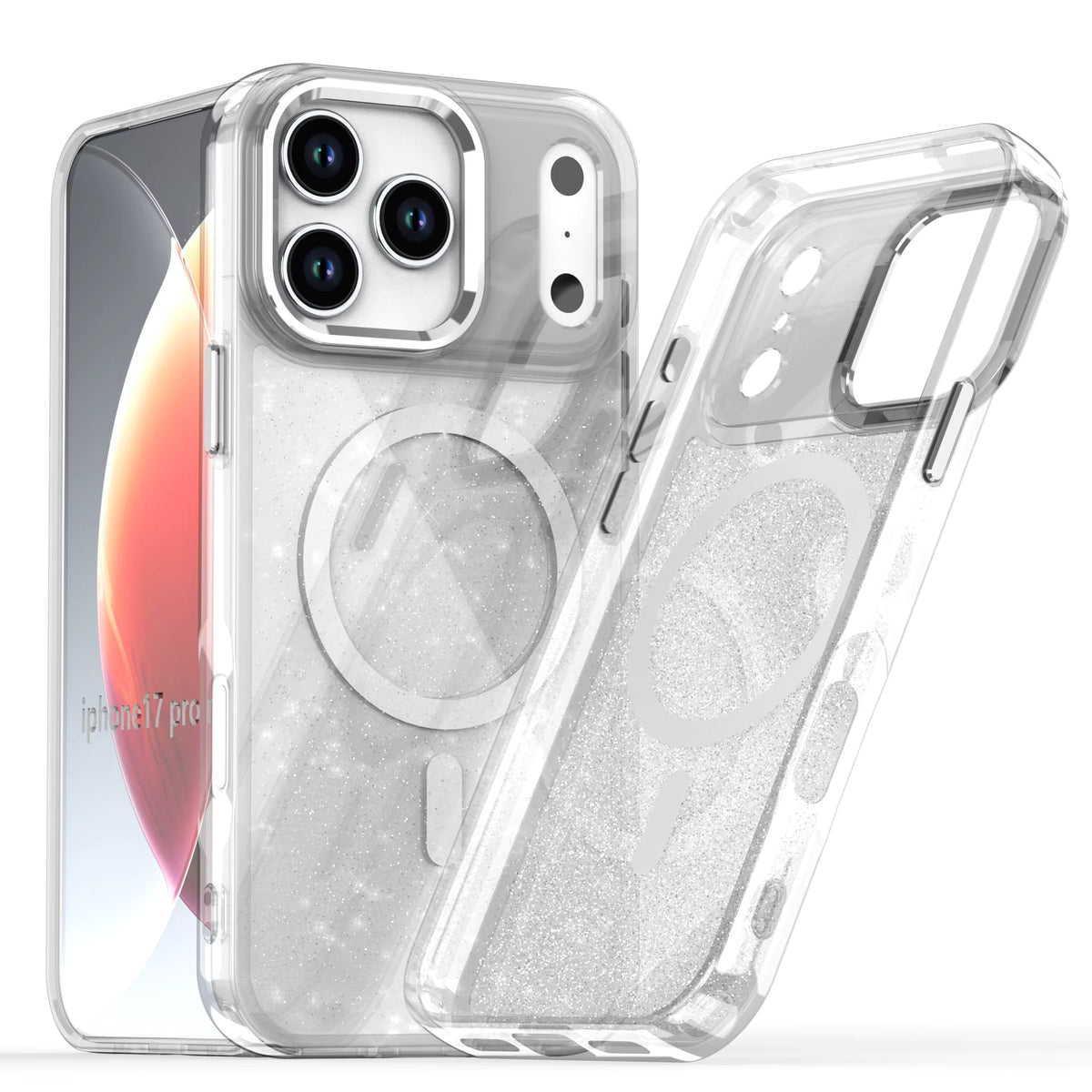 Glitter Shockproof Crystal MagSafe Case for Apple iPhone 17 Pro Max - Clear Silver