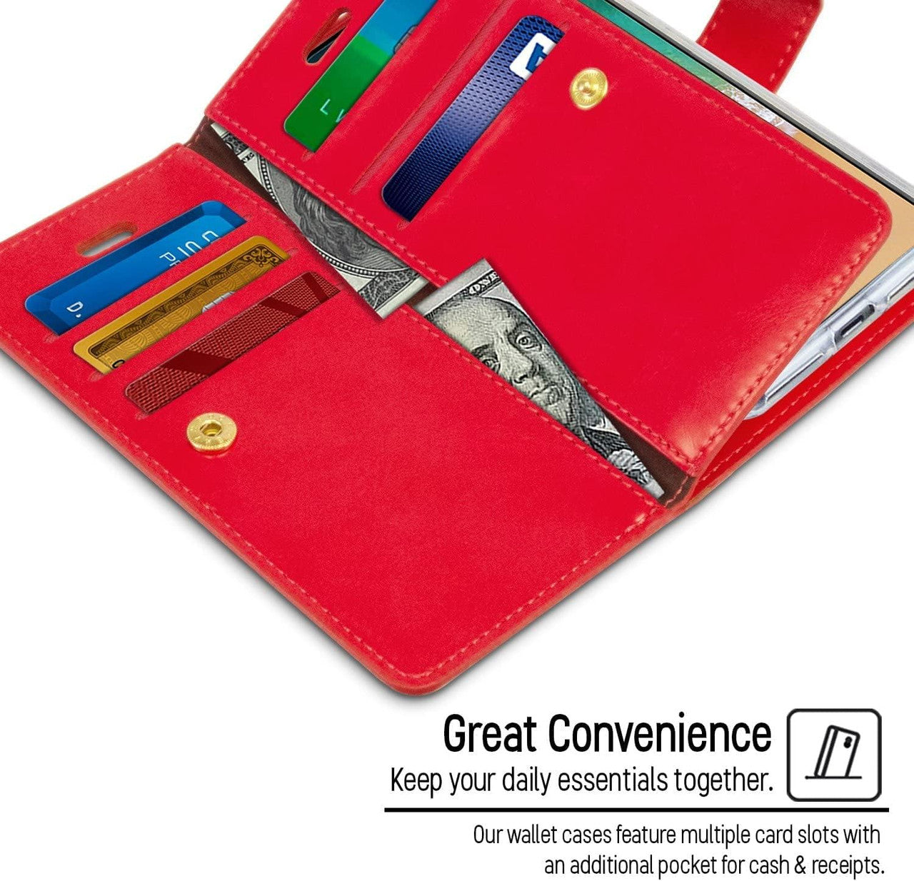 Mansoor Diary Case with Card Slot for iPhone 13 Pro Max (6.7') - Red