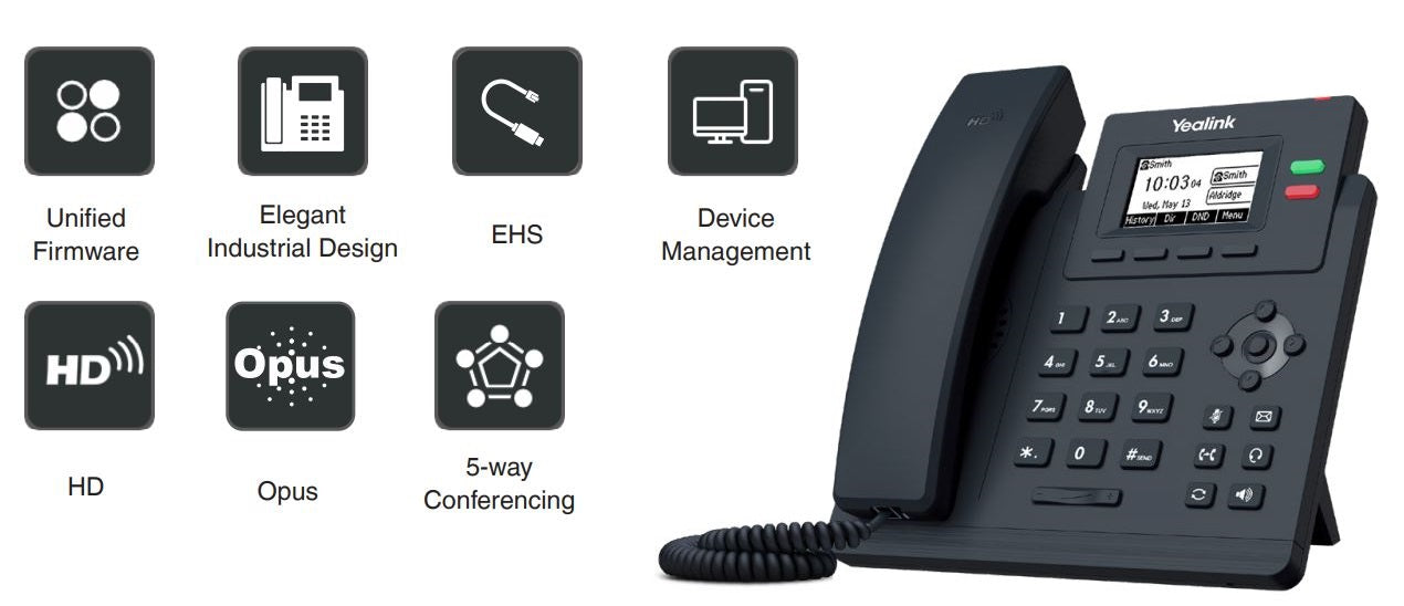 Yealink T31P 2 Line IP phone Entry-level, 132x64 LCD, PoE. No Power Adapter included, Zoom, HD Voice, 5-Way Local Conference, Unified Firmware