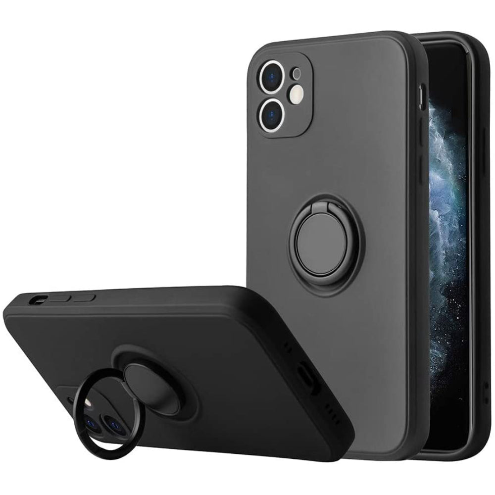 SHOCKPROOF SILICON CASE w/ RING STAND - IPHONE 12 MINI 5.4' BLACK