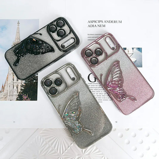 Glitter Butterfly Sandy Case for Apple iPhone 17 -Silver