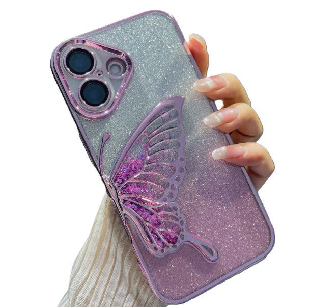 Glitter Butterfly Sandy Case for Apple iPhone 16 Pro - Pink