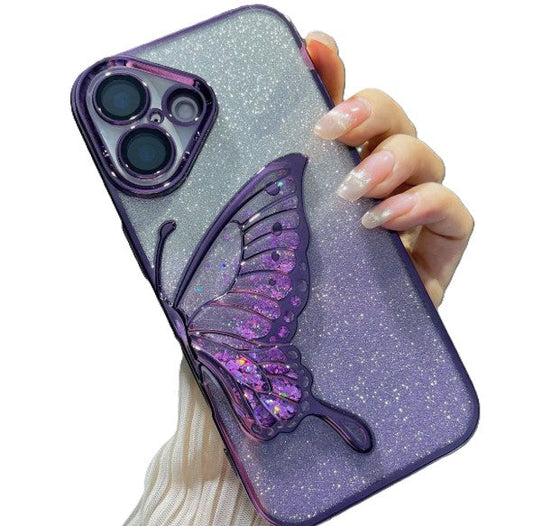 Glitter Butterfly Sandy Case for Apple iPhone 16 - Purple