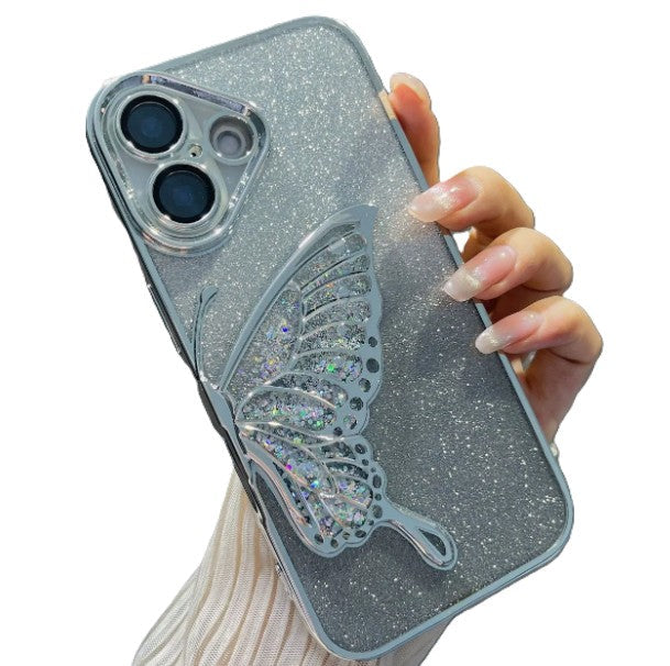 Glitter Butterfly Sandy Case for Apple iPhone 16 - Silver