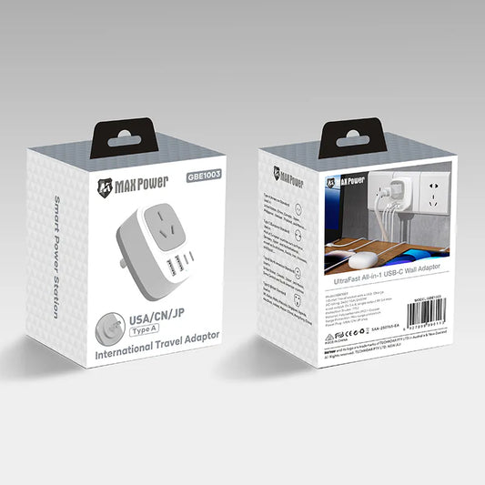 MaxPower USA / CN / JP All-in-1 Travel Adaptor with Type C / USB-A [GBE1003]