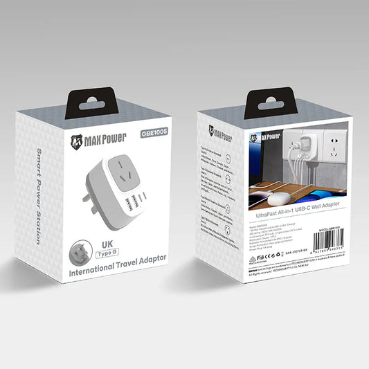 MaxPower UK All-in-1 Travel Adaptor with Type C / USB-A [GBE1005]