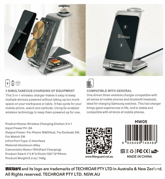 MaxGuard 15w 3-In-1 Wireless Charger Charging Station MW05 (For Samsung)
