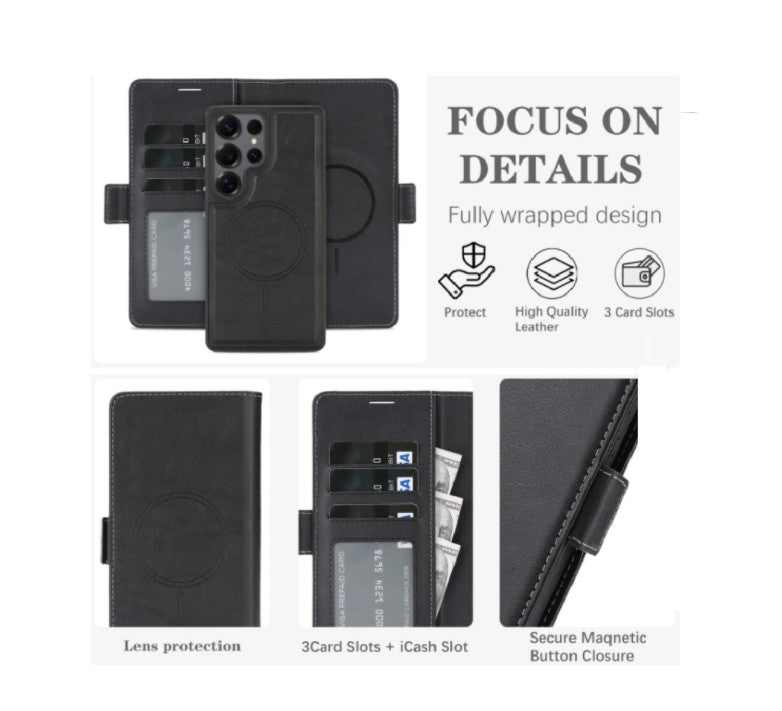 Hanman 2 in 1 Detachable Wallet Case for Samsung Galaxy S26 Ultra - Black