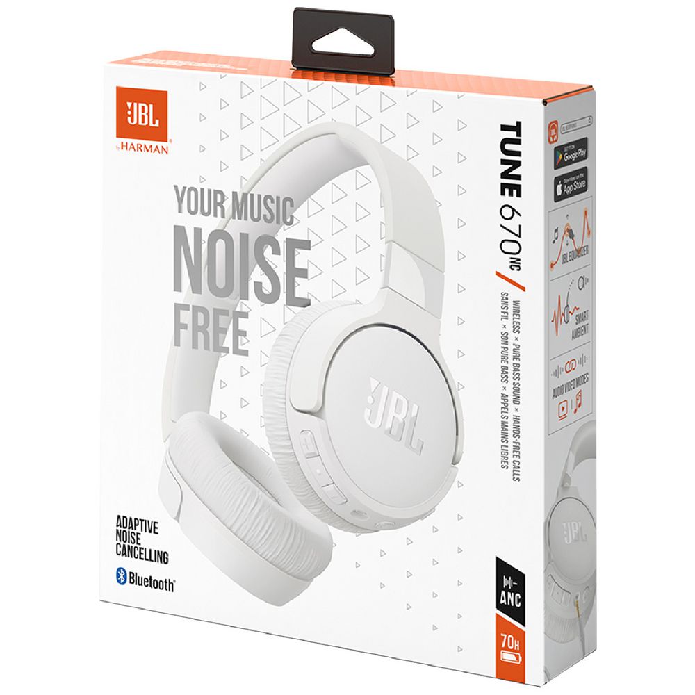 JBL Tune 670 Adaptive Noise Cancelling Wireless On-Ear Earphones - White (Australia Stock)
