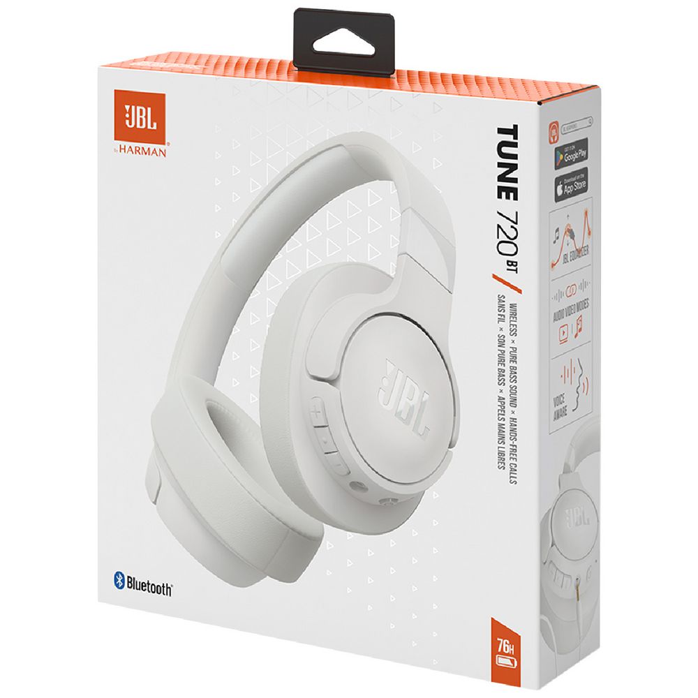 JBL Tune 720 Wireless Bluetooth Over-Ear Headphones - White (Australia Stock)