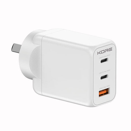 Kore Wall Charger 65W 3 Port PD GaN USB C & USB A