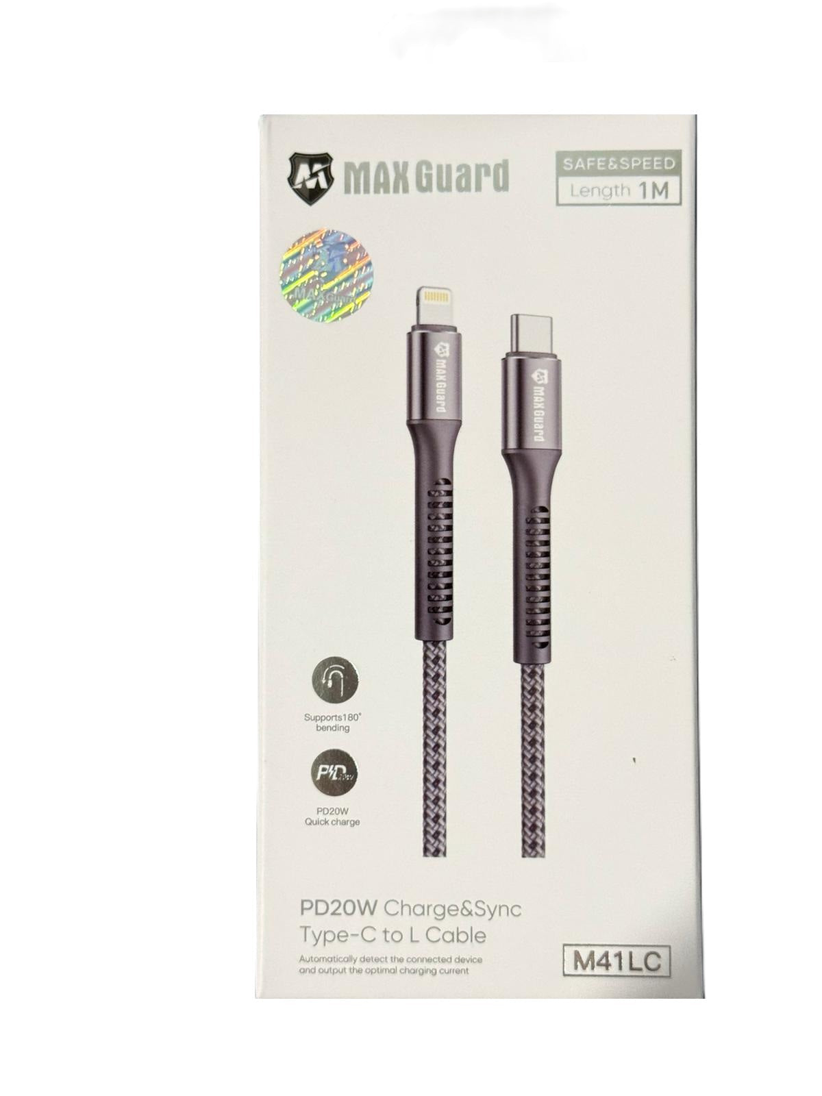 MaxGuard PD20W Charge & Sync Cable for Lightning to Type C 1M [M41LC] - Black