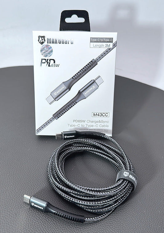 MaxGuard - PD65W Charge & Sync Cable for Type C to C 3M [M43CC] - BLACK