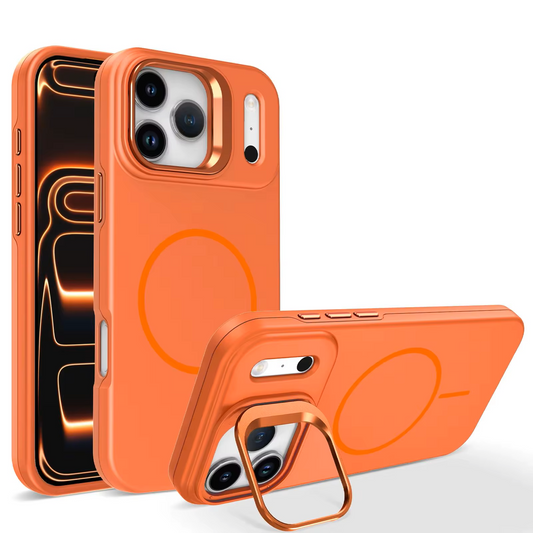 MaxGuard Shockproof Armor with Camera Metal Bracket Holder MagSafe Case for Apple iPhone 17 Pro -  Orange