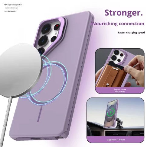 MaxGuard Shockproof Armor with Camera Metal Bracket Holder MagSafe Case for Samsung S26 - Pink