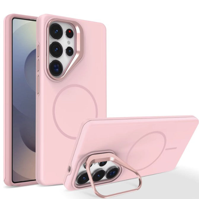 MaxGuard Shockproof Armor with Camera Metal Bracket Holder MagSafe Case for Samsung S26 Ultra - Pink