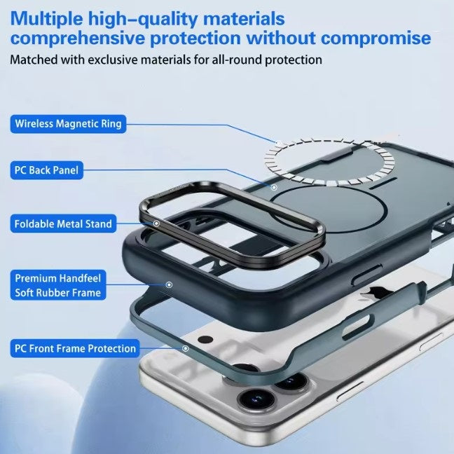 MaxGuard Dual-Layer MagSafe Case with Camera Ring Kickstand for iPhone 17 Pro Max - White