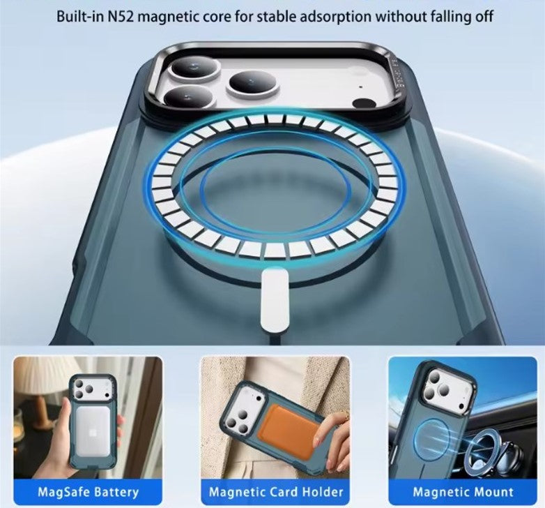 MaxGuard Dual-Layer MagSafe Case with Camera Ring Kickstand for iPhone 17 Pro Max - White