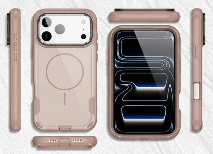 MaxGuard Dual-Layer MagSafe Case with Camera Ring Kickstand for iPhone 17 Pro - Brown