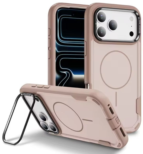 MaxGuard Dual-Layer MagSafe Case with Camera Ring Kickstand for iPhone 17 Pro Max - Brown