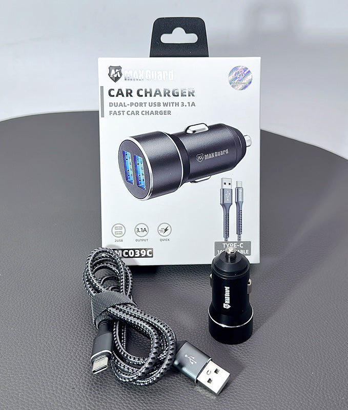 Maxguard 3.1A 2-USB Car Charger with USB-A to C Combo : MC039C