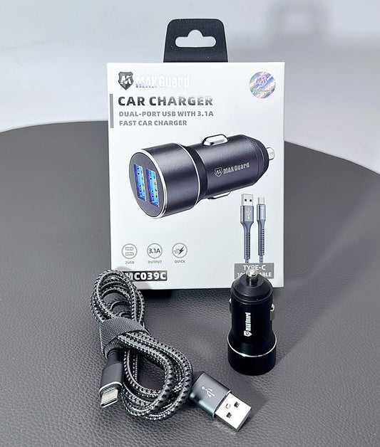 Maxguard 3.1A 2-USB Car Charger with USB-A to C Combo : MC039C