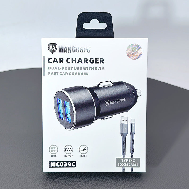 Maxguard 3.1A 2-USB Car Charger with USB-A to C Combo : MC039C