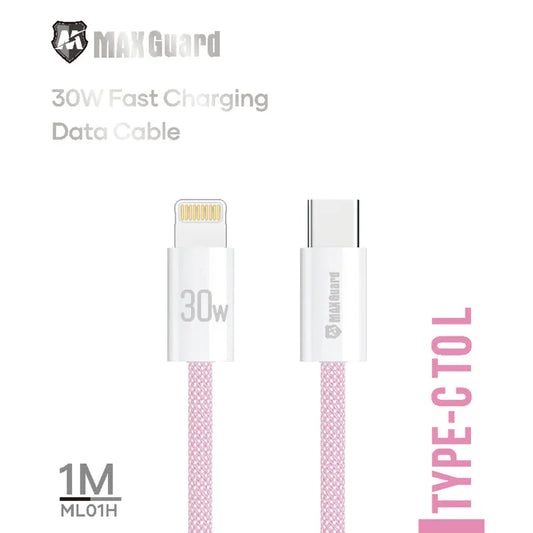 MaxGuard PD30W Charge & Sync Cable for Type C to Lightning 1M [ML01PNK] - Pink