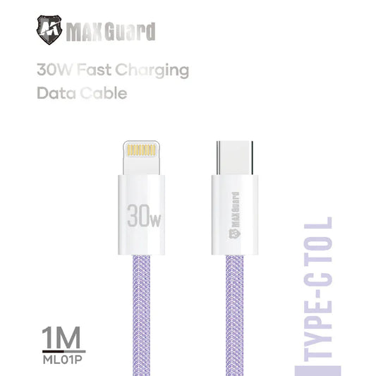 MaxGuard PD30W Charge & Sync Cable for Type C to Lightning 1M [ML01PUR] - Purple