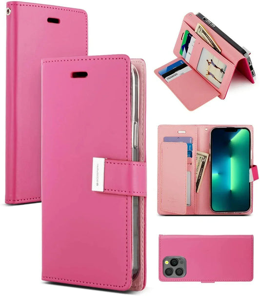 Goospery Rich Diary Book Case for iPhone 14 Plus 6.7' - Hot Pink