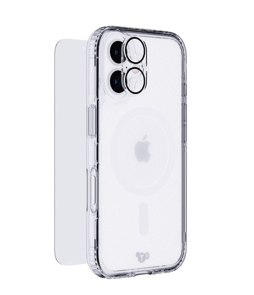 TECH21 EvoClear (MagSafe) Case + Tempered Glass + Lens Protector 3-in-1 Bundle for Apple iPhone 16 Plus 6.7"