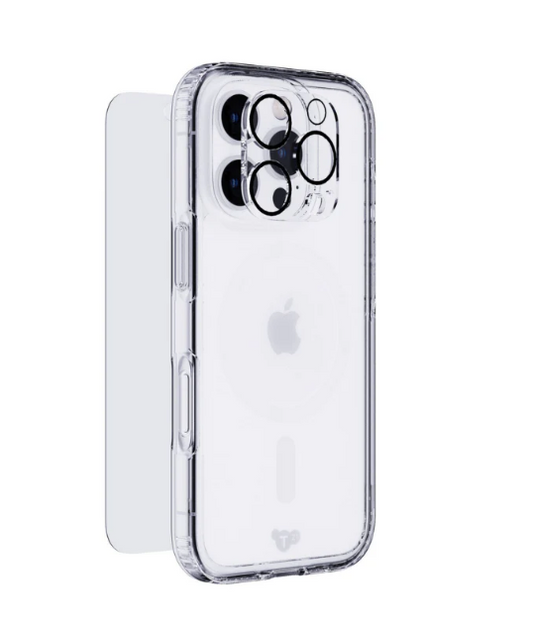 TECH21 EvoClear (MagSafe) Case + Tempered Glass + Lens Protector 3-in-1 Bundle for Apple iPhone 16 Pro 6.3"