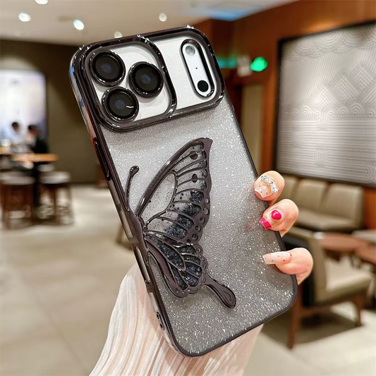 Glitter Butterfly Sandy Case for Apple iPhone 17 - Black