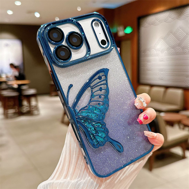 Glitter Butterfly Sandy Case for Apple iPhone 17 - Blue