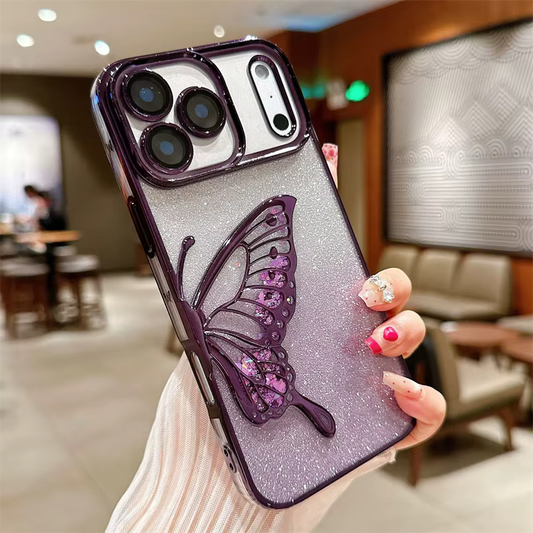 Glitter Butterfly Sandy Case for Apple iPhone 17 -Purple