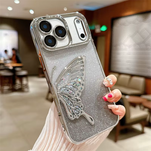 Glitter Butterfly Sandy Case for Apple iPhone 17 -Silver