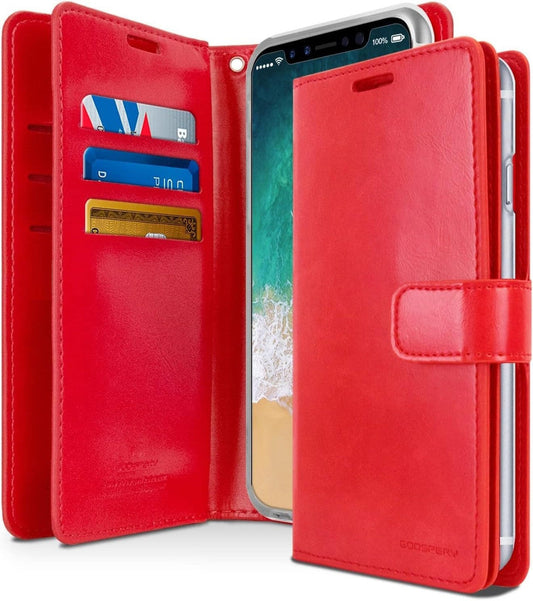 Mansoor Diary Case with Card Slot for iPhone XR - Red