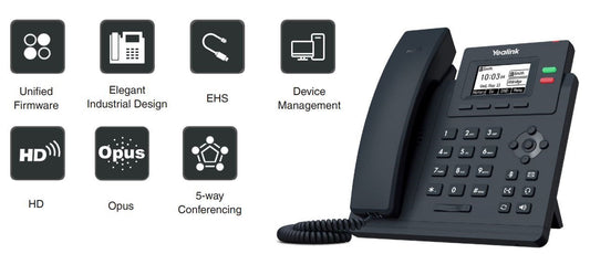 Yealink T31P 2 Line IP phone Entry-level, 132x64 LCD, PoE. No Power Adapter included, Zoom, HD Voice, 5-Way Local Conference, Unified Firmware