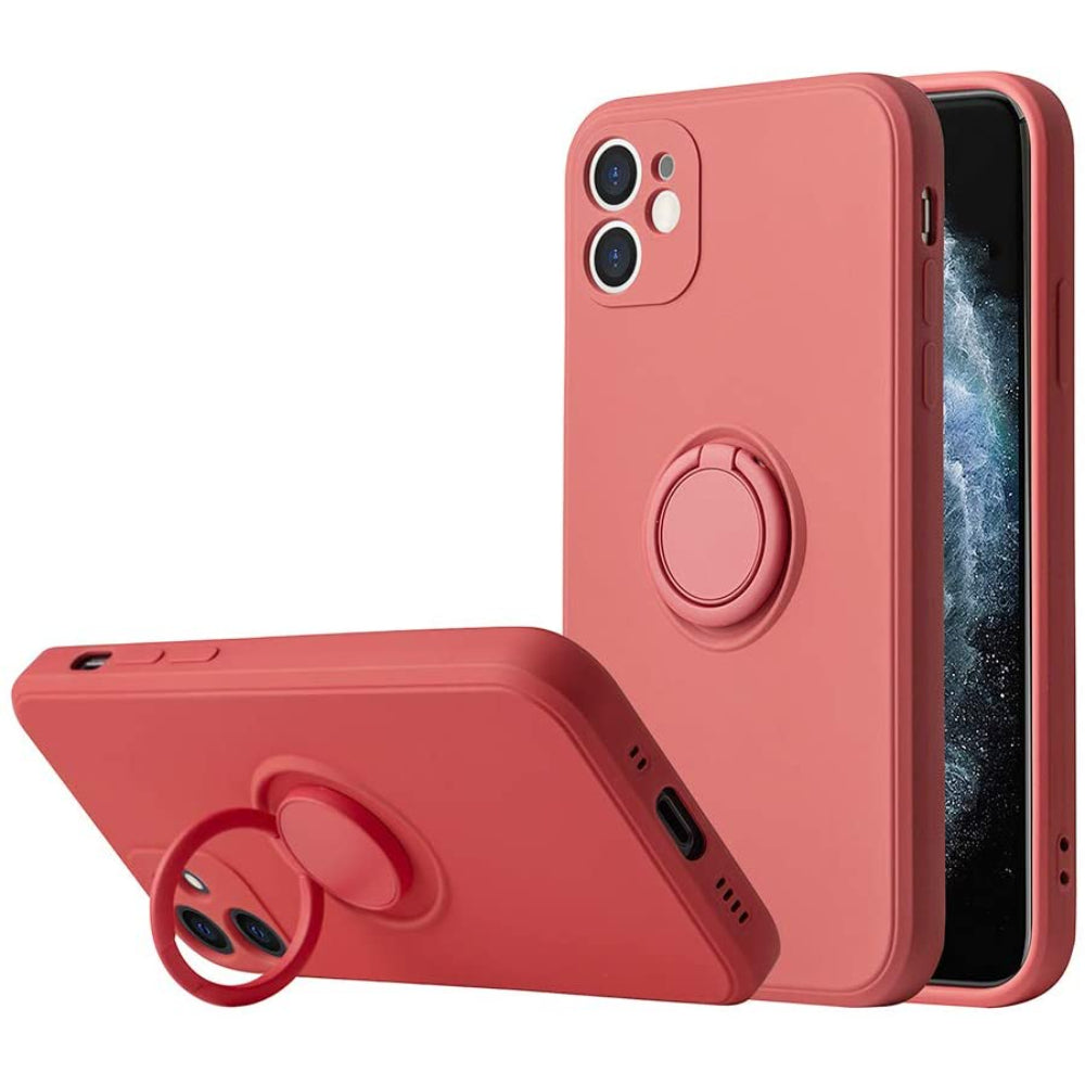 SHOCKPROOF SILICON CASE w/ RING STAND - IPHONE 12 PRO MAX 6.7' RED
