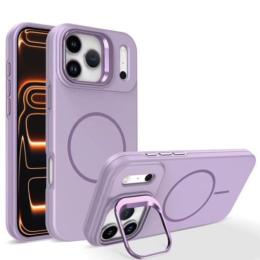 MaxGuard Shockproof Armor with Camera Metal Bracket Holder MagSafe Case for Apple iPhone 17 Pro - Purple