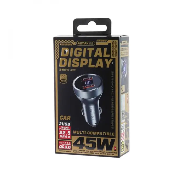 REMAX [RCC325] 45w High Power 2 USB Output Fast Car Charger with Digital Display