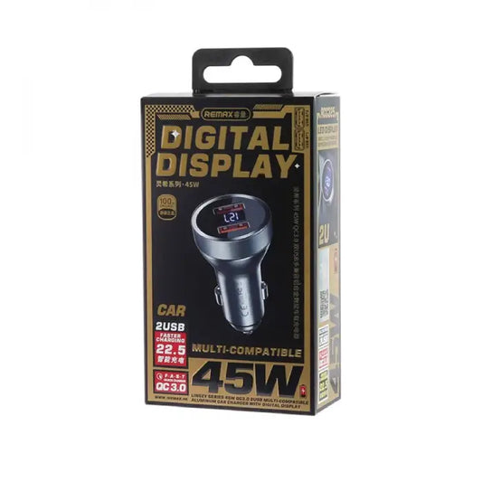 REMAX [RCC325] 45w High Power 2 USB Output Fast Car Charger with Digital Display